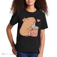 Cute Capybara Drink Boba Tea Capybaras Lover Kids T-Shirt thumb 2