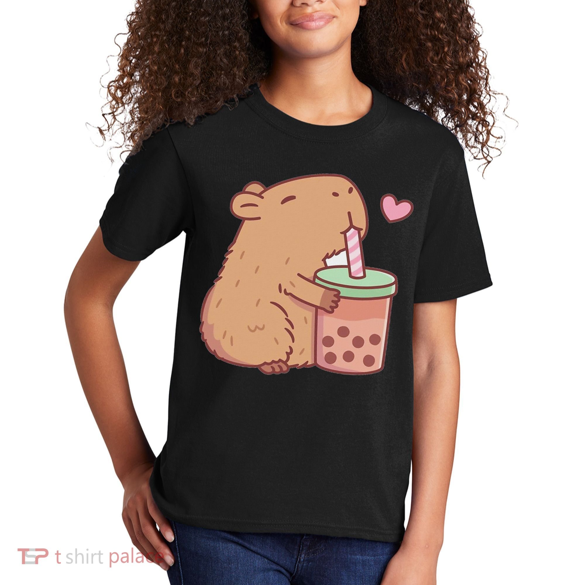 Cute Capybara Drink Boba Tea Capybaras Lover Kids T-Shirt