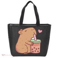 Cute Capybara Drink Boba Tea Capybaras Lover Tote Bag thumb 0