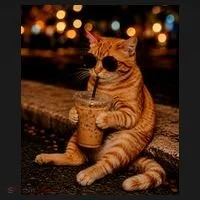 Cool Cat Drinking Iced Coffee with Sunglasses Bucket Hat thumb 4