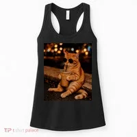 Cool Cat Drinking Iced Coffee with Sunglasses Women's Tank Top thumb 0