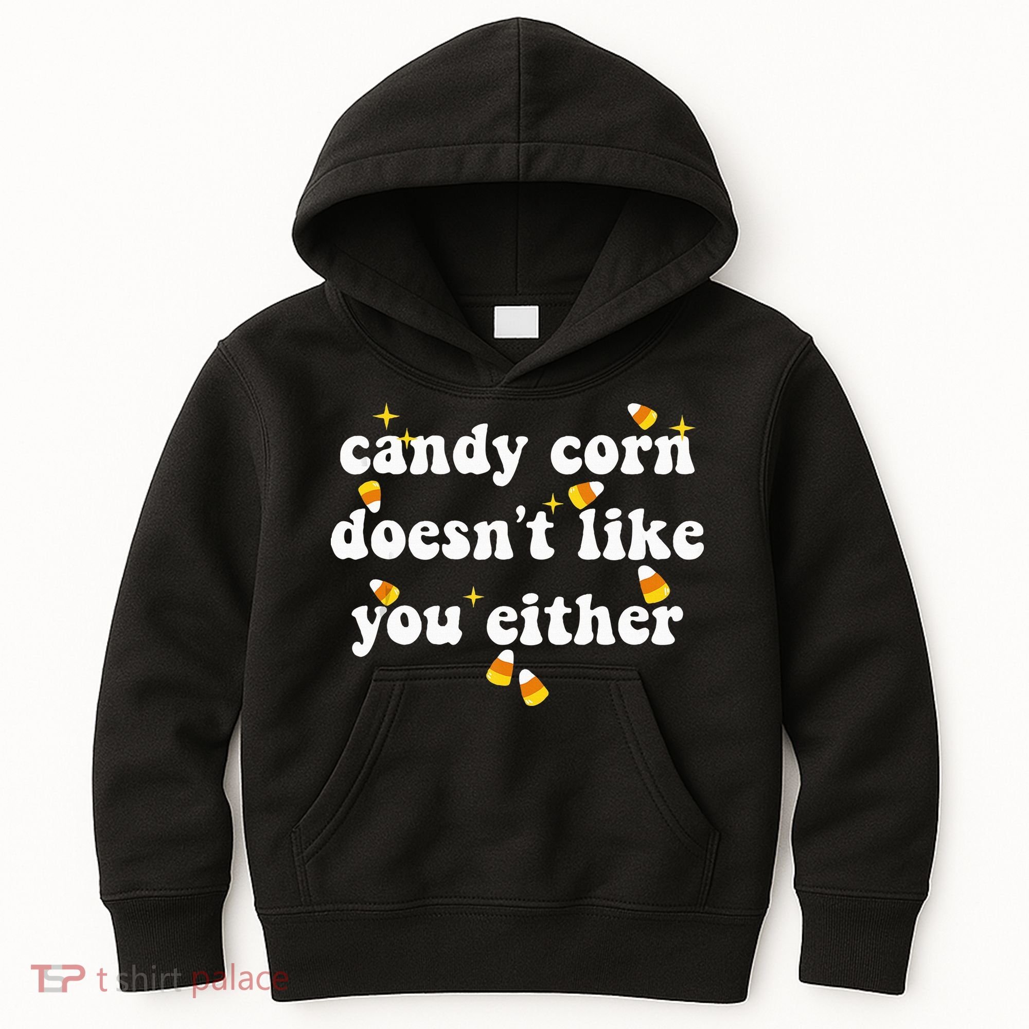 CANDY CORN DOESN'T LIKE YOU EITHER Funny Halloween Meme Kids Hoodie