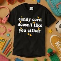 CANDY CORN DOESN'T LIKE YOU EITHER Funny Halloween Meme Kids T-Shirt thumb 3
