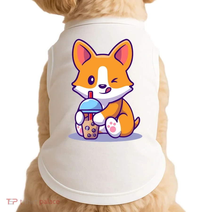 Cute Corgi Drink Milk Tea Boba Doggie Tank