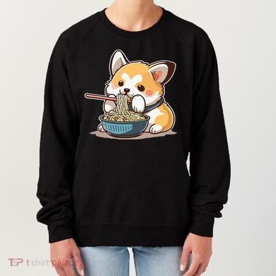 Chubby Corgi Dog Anime Eating Ramen Cute Women's Sweatshirt
