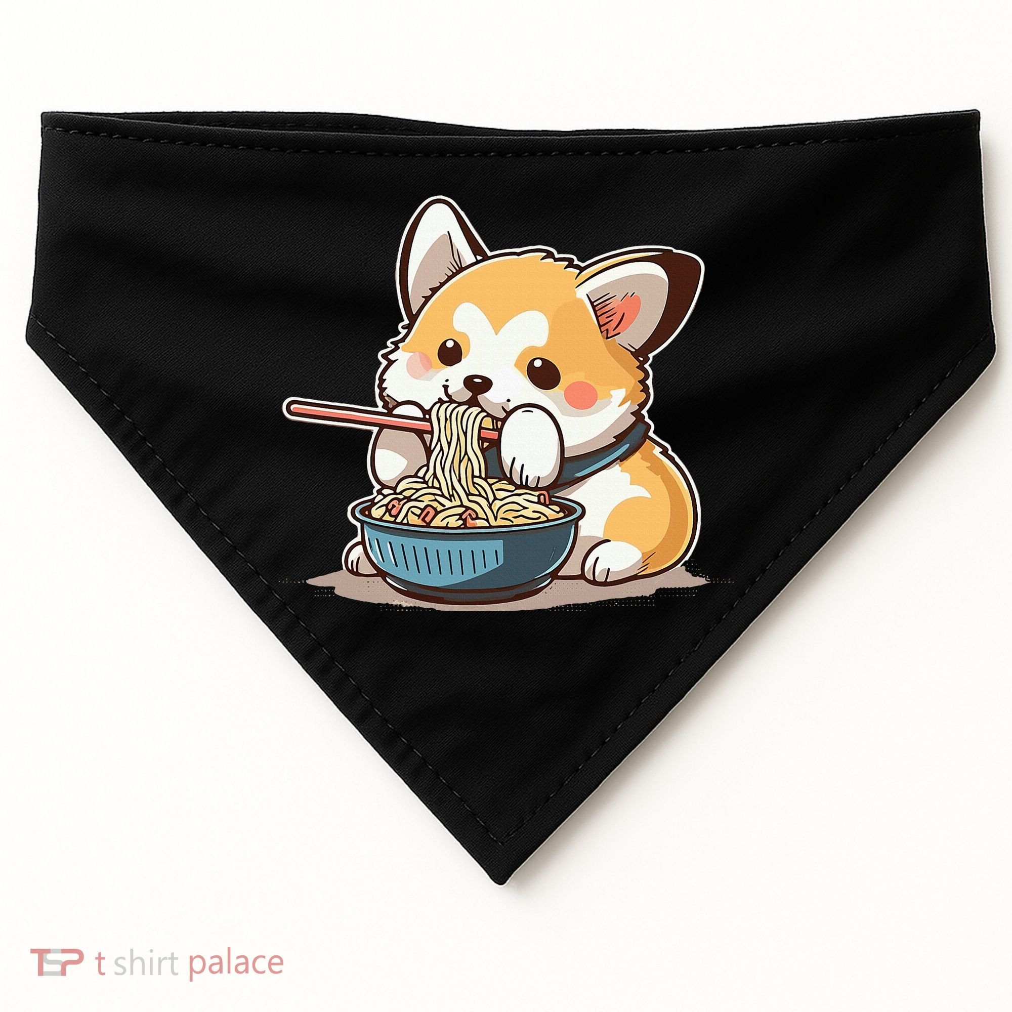Chubby Corgi Dog Anime Eating Ramen Cute USA-Made Doggie Bandana