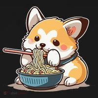 Chubby Corgi Dog Anime Eating Ramen Cute USA-Made Doggie Bandana thumb 2