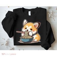 Chubby Corgi Dog Anime Eating Ramen Cute Sweatshirt thumb 2