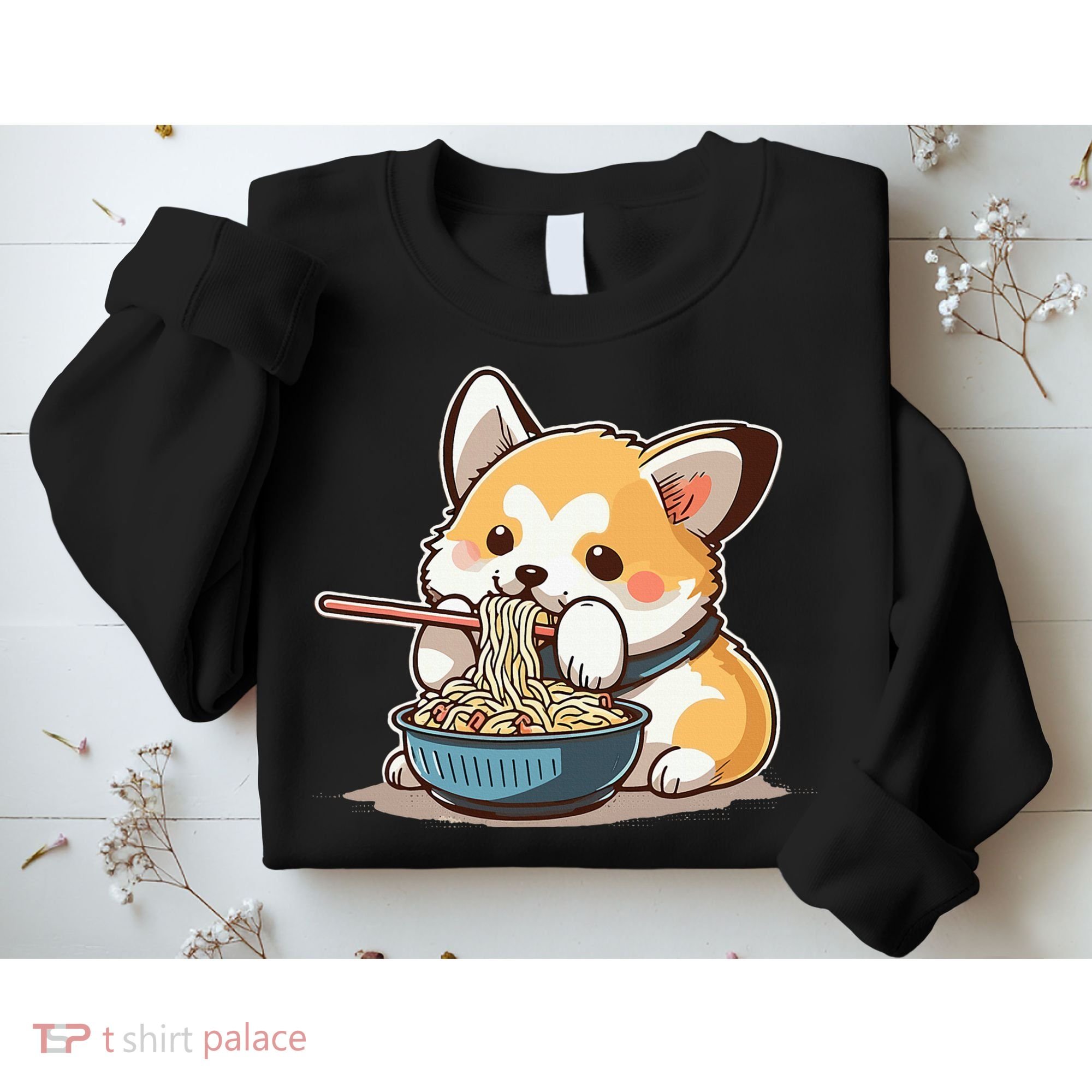 Chubby Corgi Dog Anime Eating Ramen Cute Sweatshirt