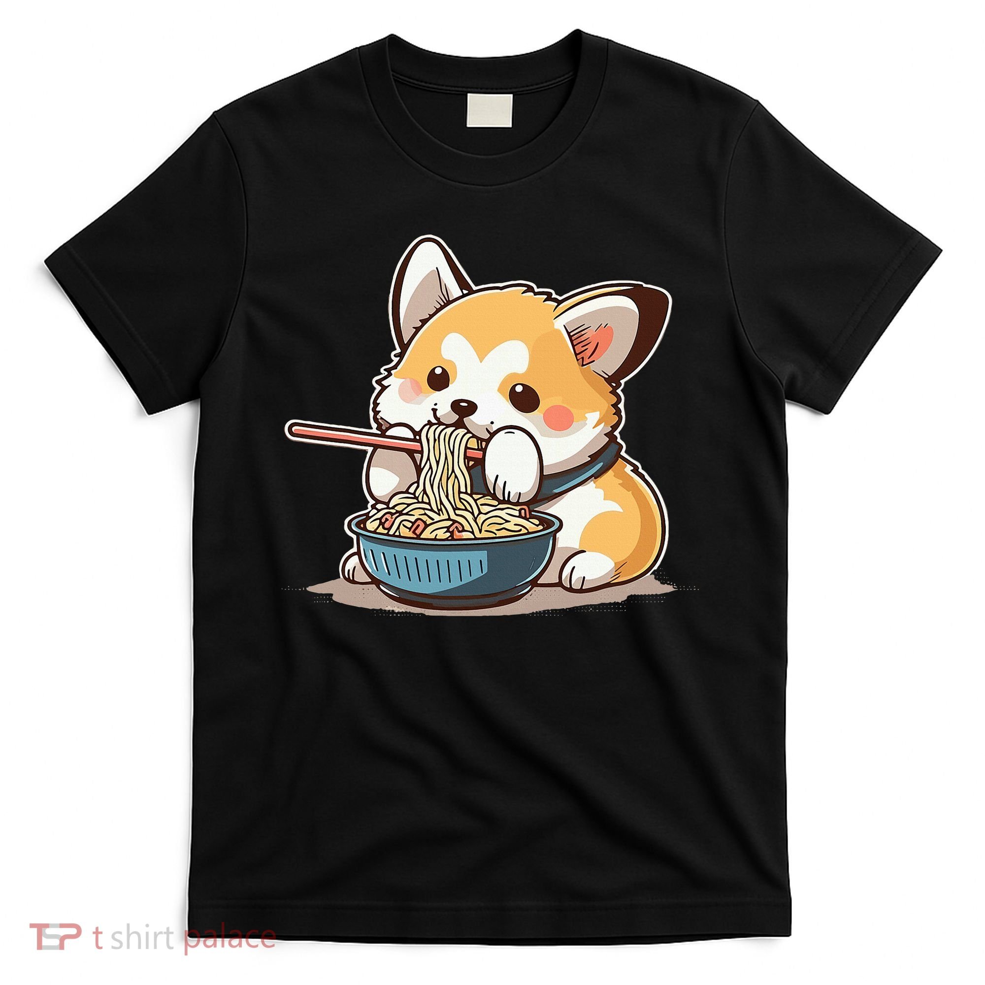 Chubby Corgi Dog Anime Eating Ramen Cute T-Shirt