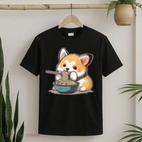 Chubby Corgi Dog Anime Eating Ramen Cute T-Shirt thumb 2
