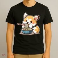 Chubby Corgi Dog Anime Eating Ramen Cute T-Shirt thumb 3