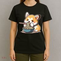 Chubby Corgi Dog Anime Eating Ramen Cute T-Shirt thumb 4