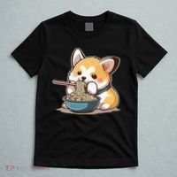 Chubby Corgi Dog Anime Eating Ramen Cute T-Shirt thumb 5