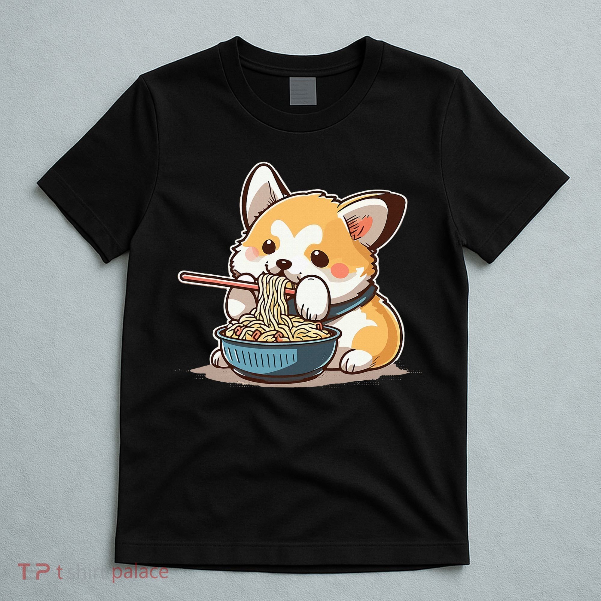 Chubby Corgi Dog Anime Eating Ramen Cute T-Shirt