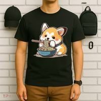 Chubby Corgi Dog Anime Eating Ramen Cute T-Shirt thumb 6