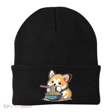 Chubby Corgi Dog Anime Eating Ramen Cute Beanie