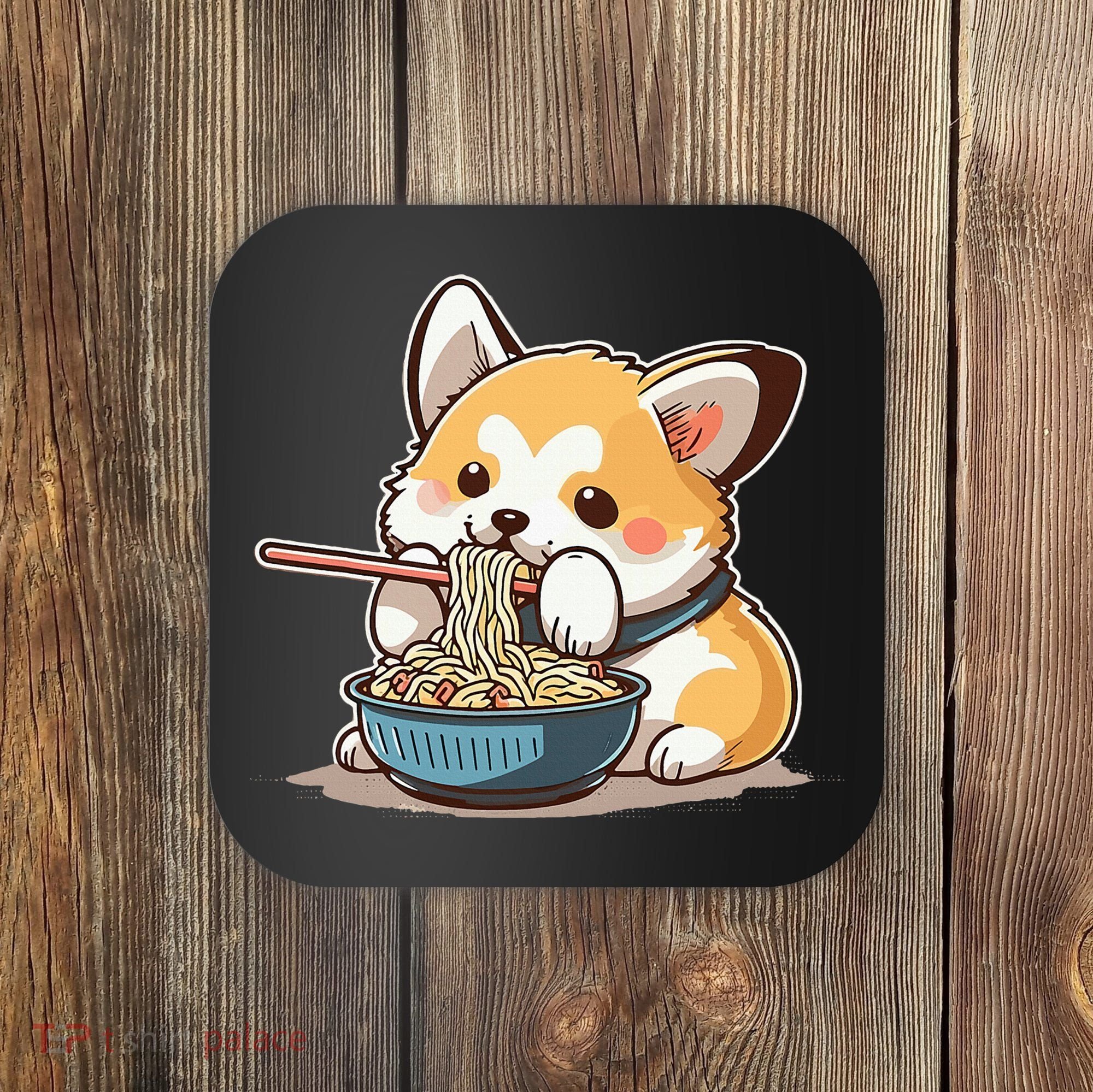 Chubby Corgi Dog Anime Eating Ramen Cute Coaster