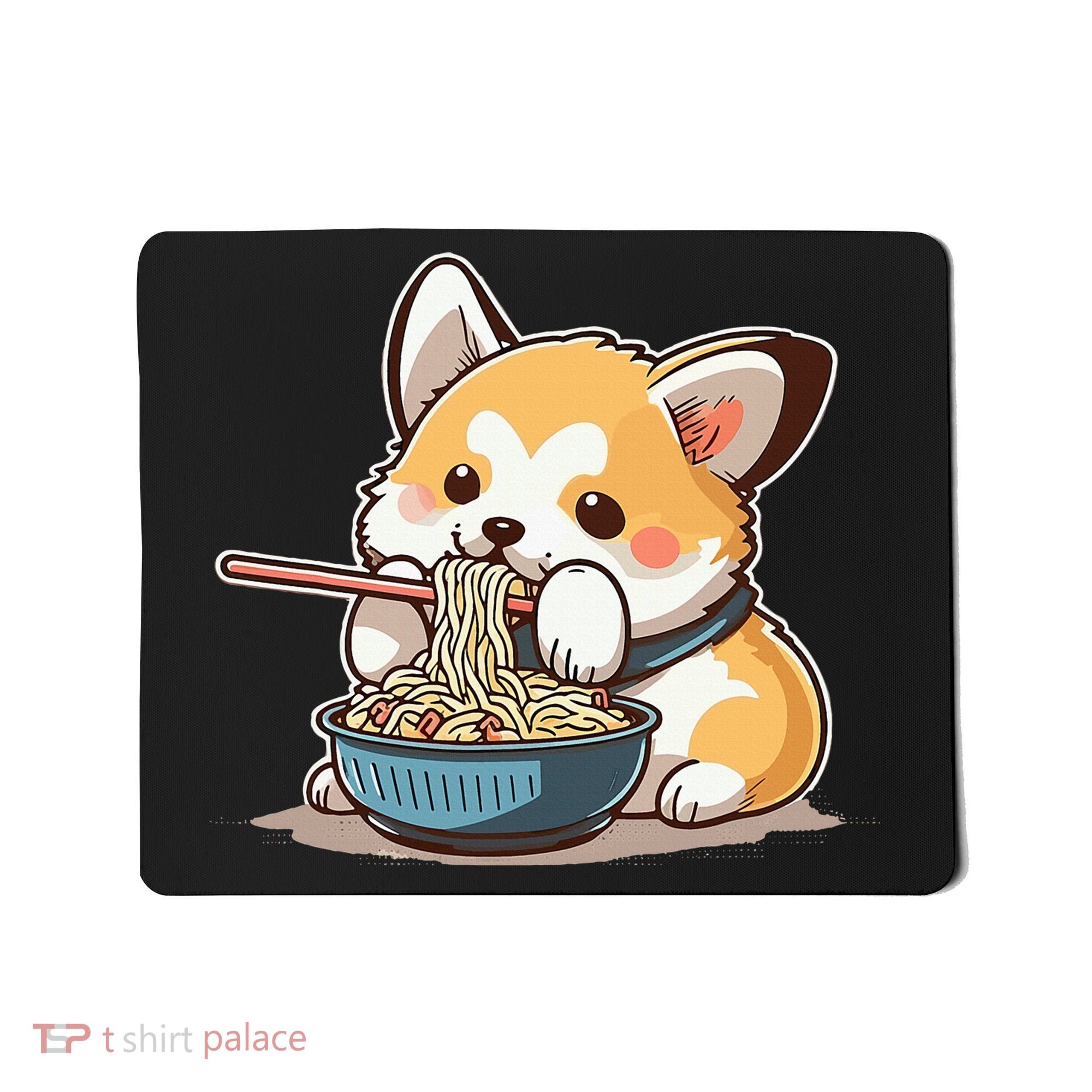 Chubby Corgi Dog Anime Eating Ramen Cute Mousepad
