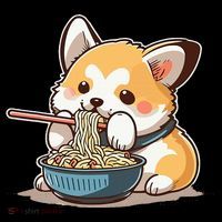 Chubby Corgi Dog Anime Eating Ramen Cute Mousepad thumb 1