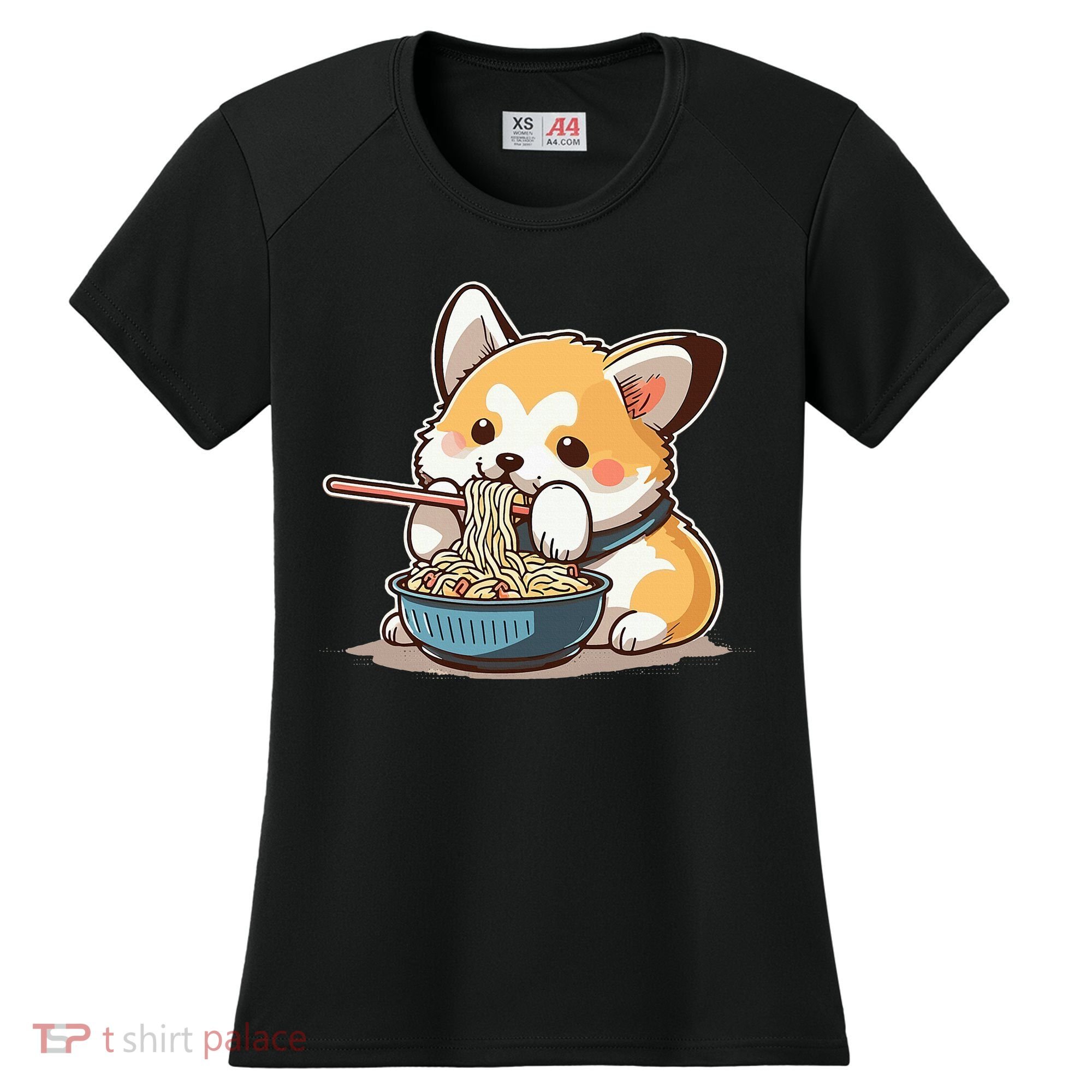 Chubby Corgi Dog Anime Eating Ramen Cute Women's Cooling Performance Crew T-Shirt