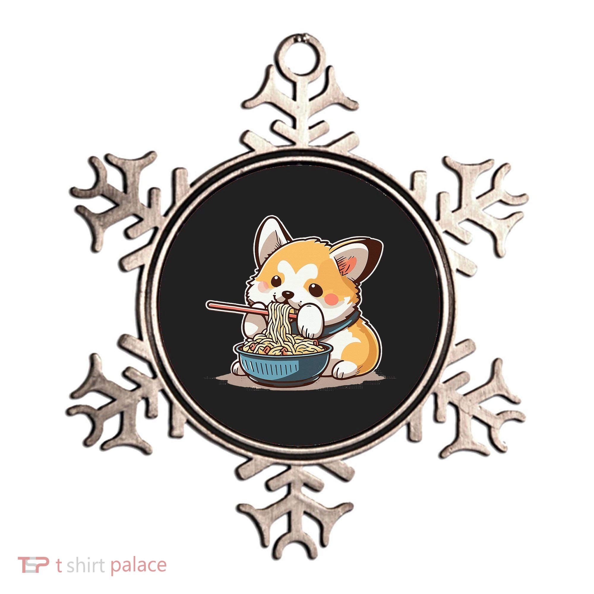 Chubby Corgi Dog Anime Eating Ramen Cute Ornament