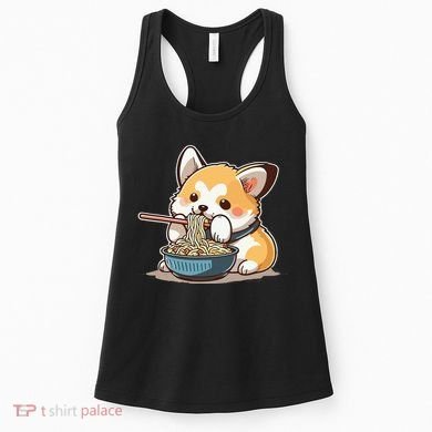 Chubby Corgi Dog Anime Eating Ramen Cute Women's Tank Top