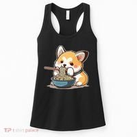 Chubby Corgi Dog Anime Eating Ramen Cute Women's Tank Top thumb 0