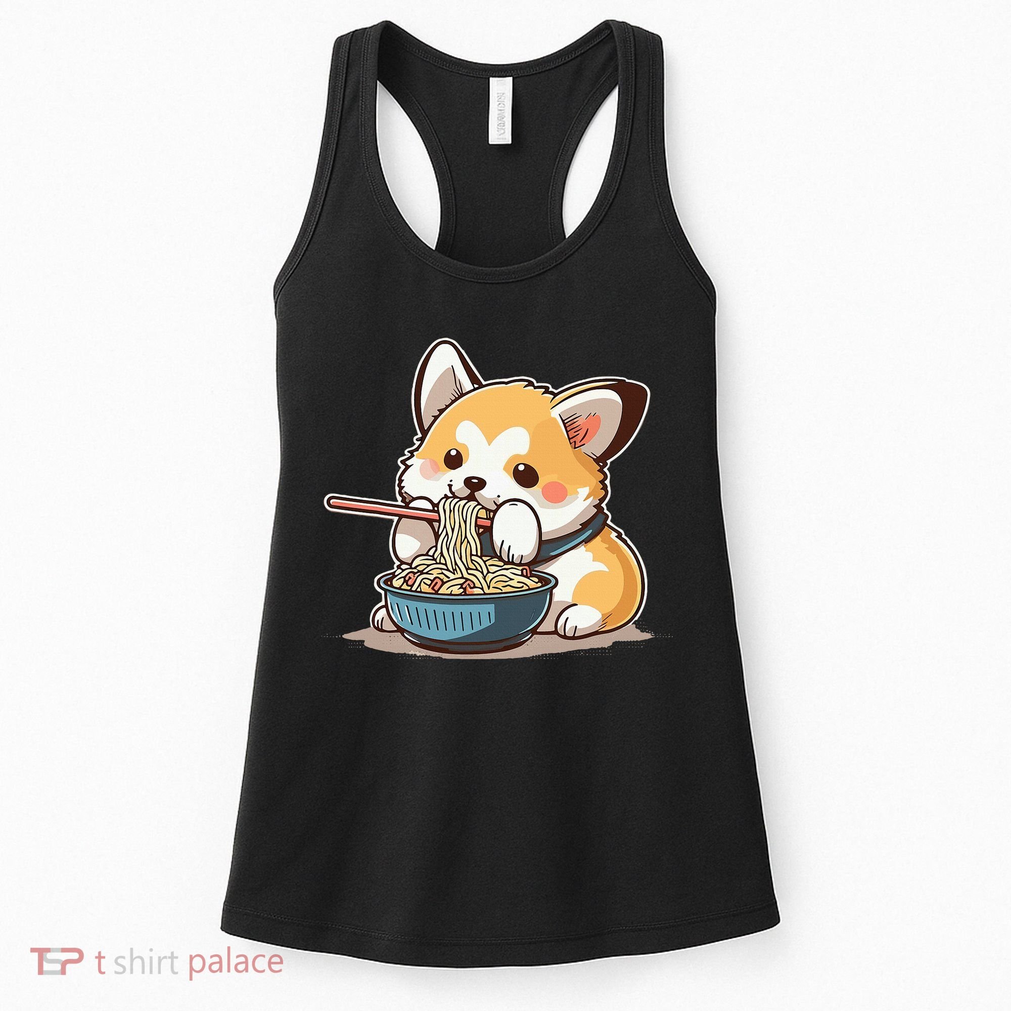Chubby Corgi Dog Anime Eating Ramen Cute Women's Tank Top