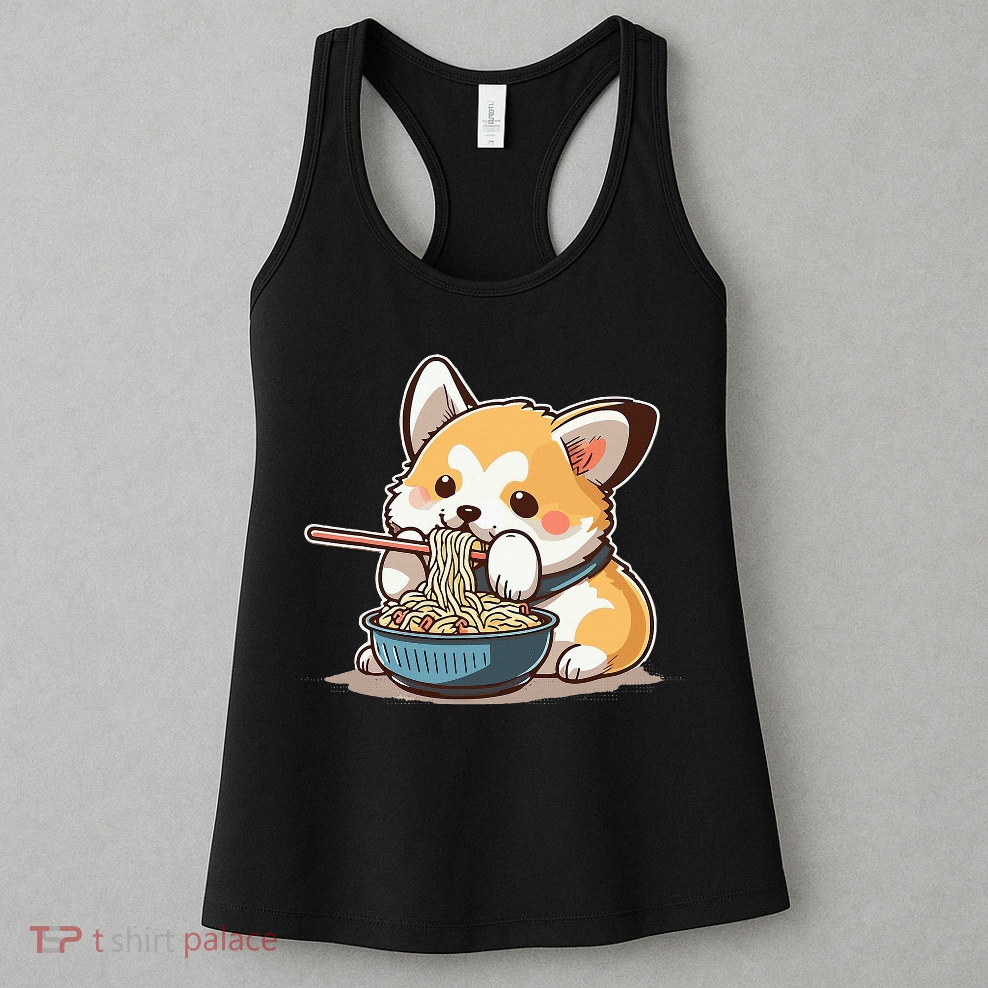 Chubby Corgi Dog Anime Eating Ramen Cute Women's Tank Top