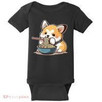Chubby Corgi Dog Anime Eating Ramen Cute Baby Bodysuit thumb 0
