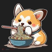 Chubby Corgi Dog Anime Eating Ramen Cute Hat thumb 2
