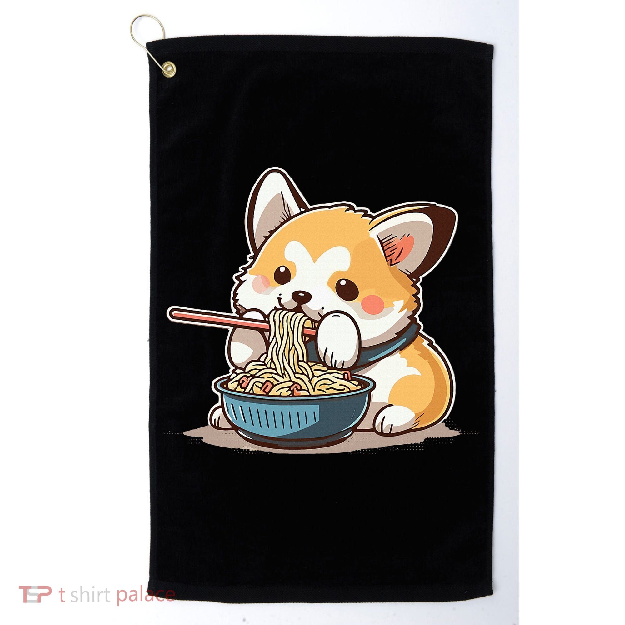 Chubby Corgi Dog Anime Eating Ramen Cute Golf Towel
