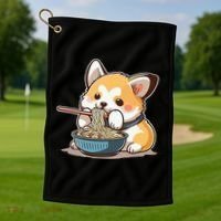 Chubby Corgi Dog Anime Eating Ramen Cute Golf Towel thumb 1