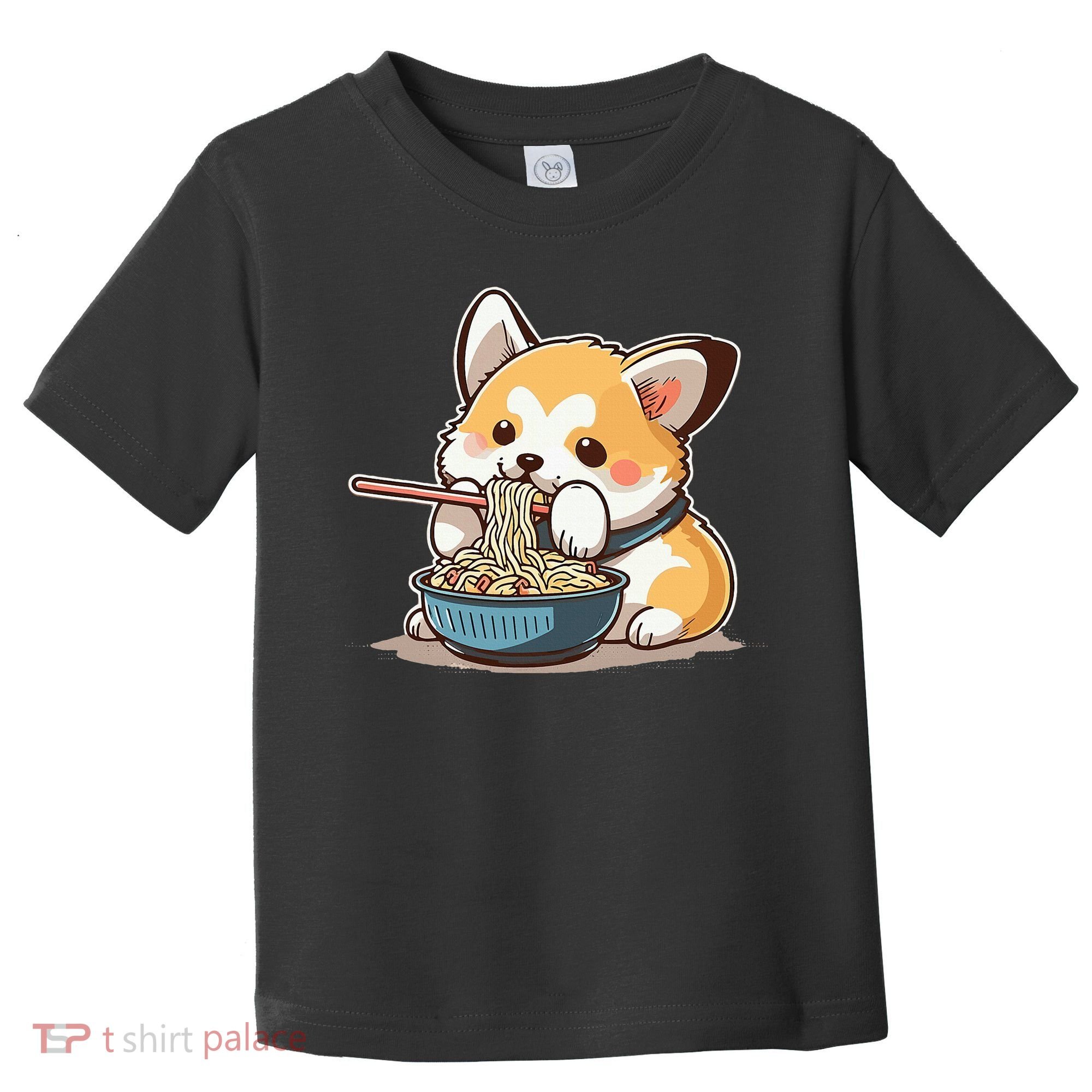 Chubby Corgi Dog Anime Eating Ramen Cute Toddler T-Shirt
