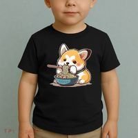 Chubby Corgi Dog Anime Eating Ramen Cute Toddler T-Shirt thumb 2