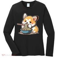 Chubby Corgi Dog Anime Eating Ramen Cute Women's Long Sleeve Shirt thumb 0