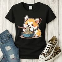 Chubby Corgi Dog Anime Eating Ramen Cute Women's T-Shirt thumb 3