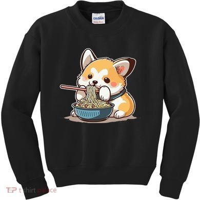 Chubby Corgi Dog Anime Eating Ramen Cute Kids Sweatshirt