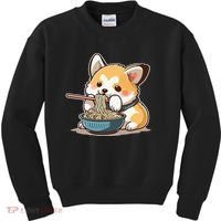 Chubby Corgi Dog Anime Eating Ramen Cute Kids Sweatshirt thumb 0