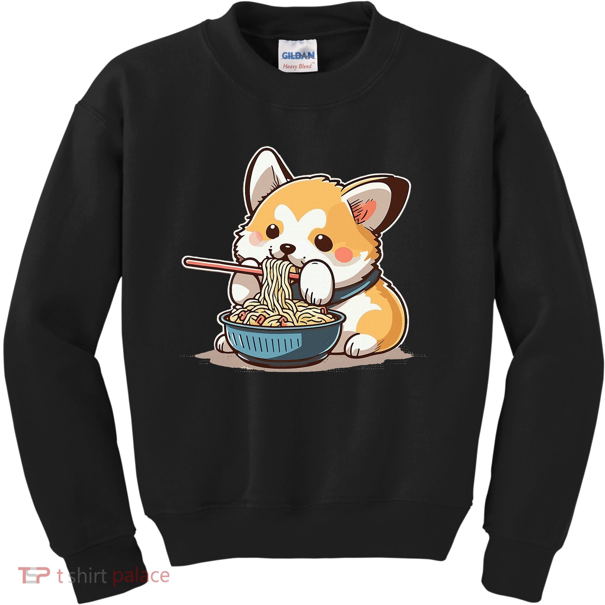 Chubby Corgi Dog Anime Eating Ramen Cute Kids Sweatshirt