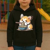 Chubby Corgi Dog Anime Eating Ramen Cute Kids Hoodie thumb 3