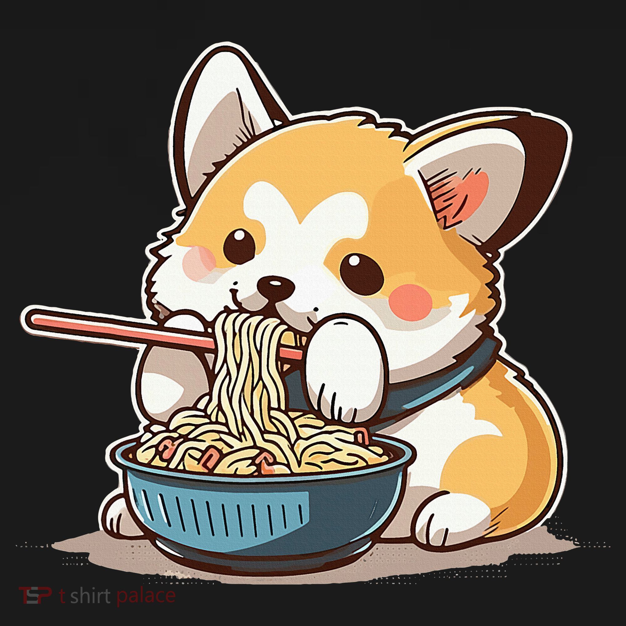 Chubby Corgi Dog Anime Eating Ramen Cute Kids Hoodie