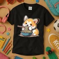 Chubby Corgi Dog Anime Eating Ramen Cute Kids T-Shirt thumb 3