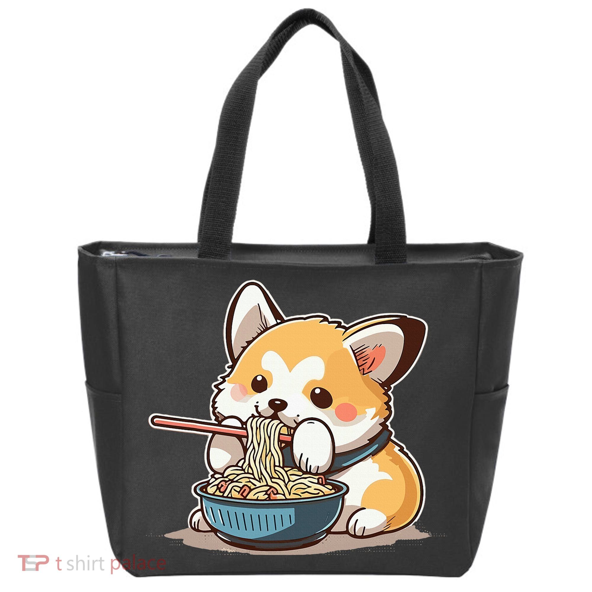Chubby Corgi Dog Anime Eating Ramen Cute Tote Bag