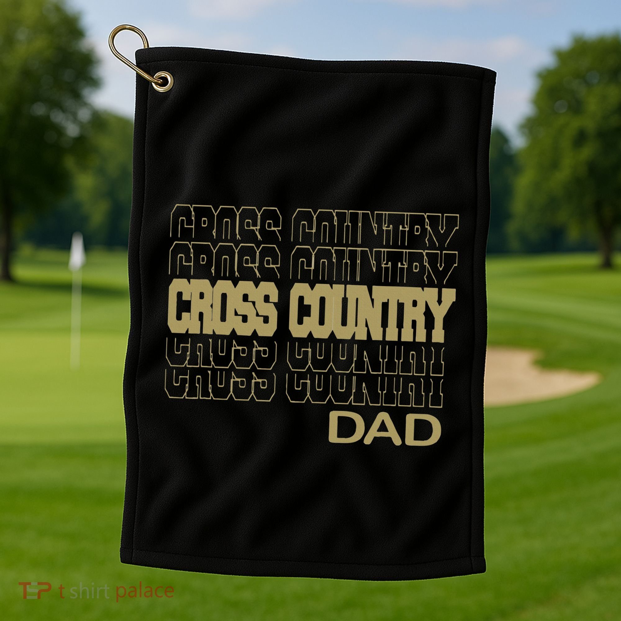 Cross Country Dad In Modern Stacked Lettering Golf Towel