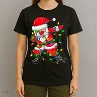 Cute Christmas Dabbing Santa Lights T-Shirt thumb 4