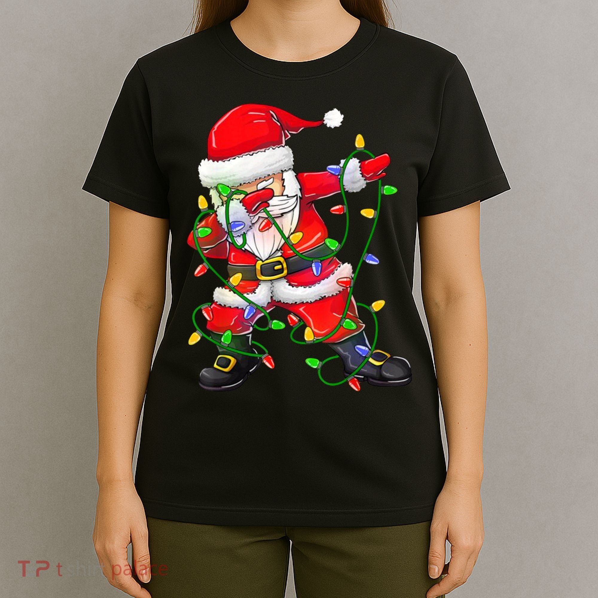 Cute Christmas Dabbing Santa Lights T-Shirt