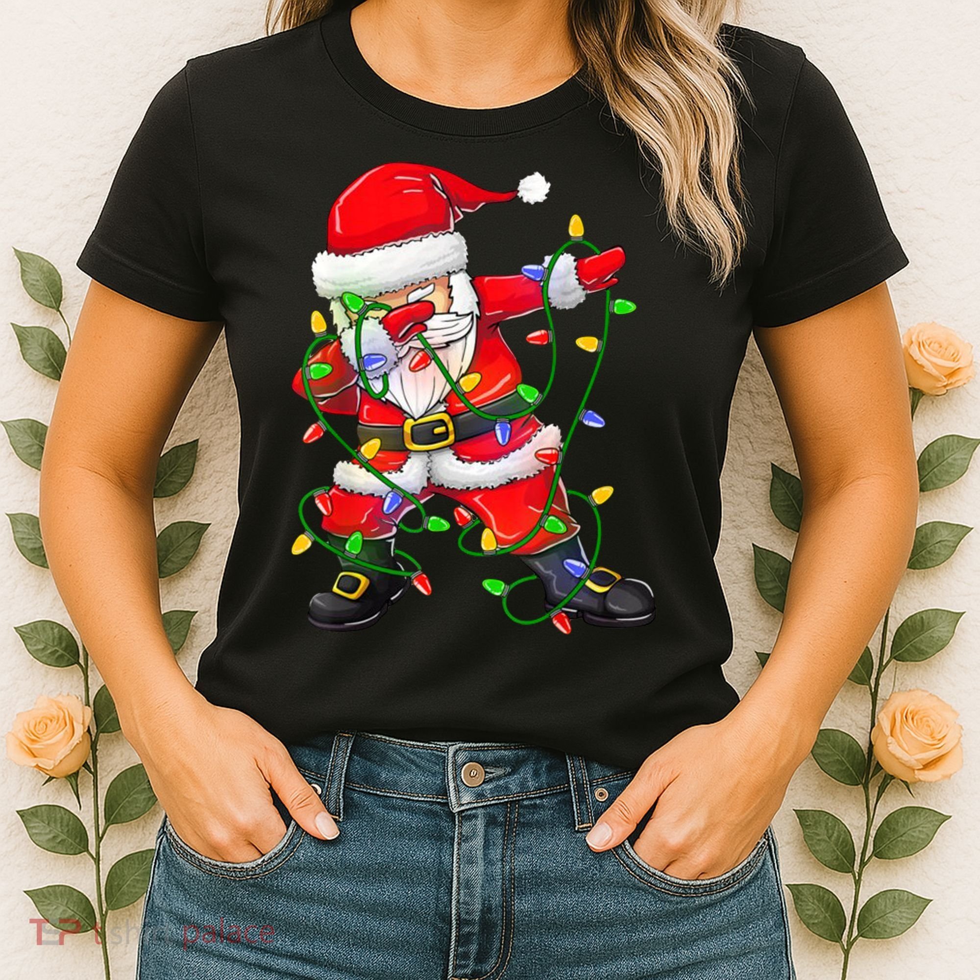 Cute Christmas Dabbing Santa Lights Women's T-Shirt