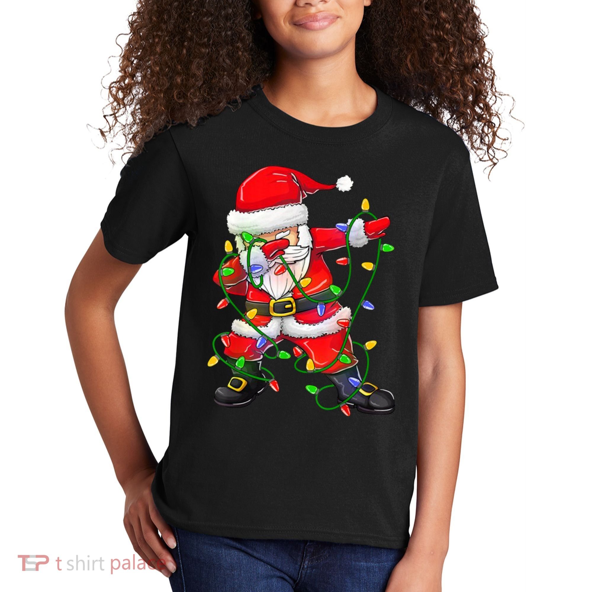 Cute Christmas Dabbing Santa Lights Kids T-Shirt